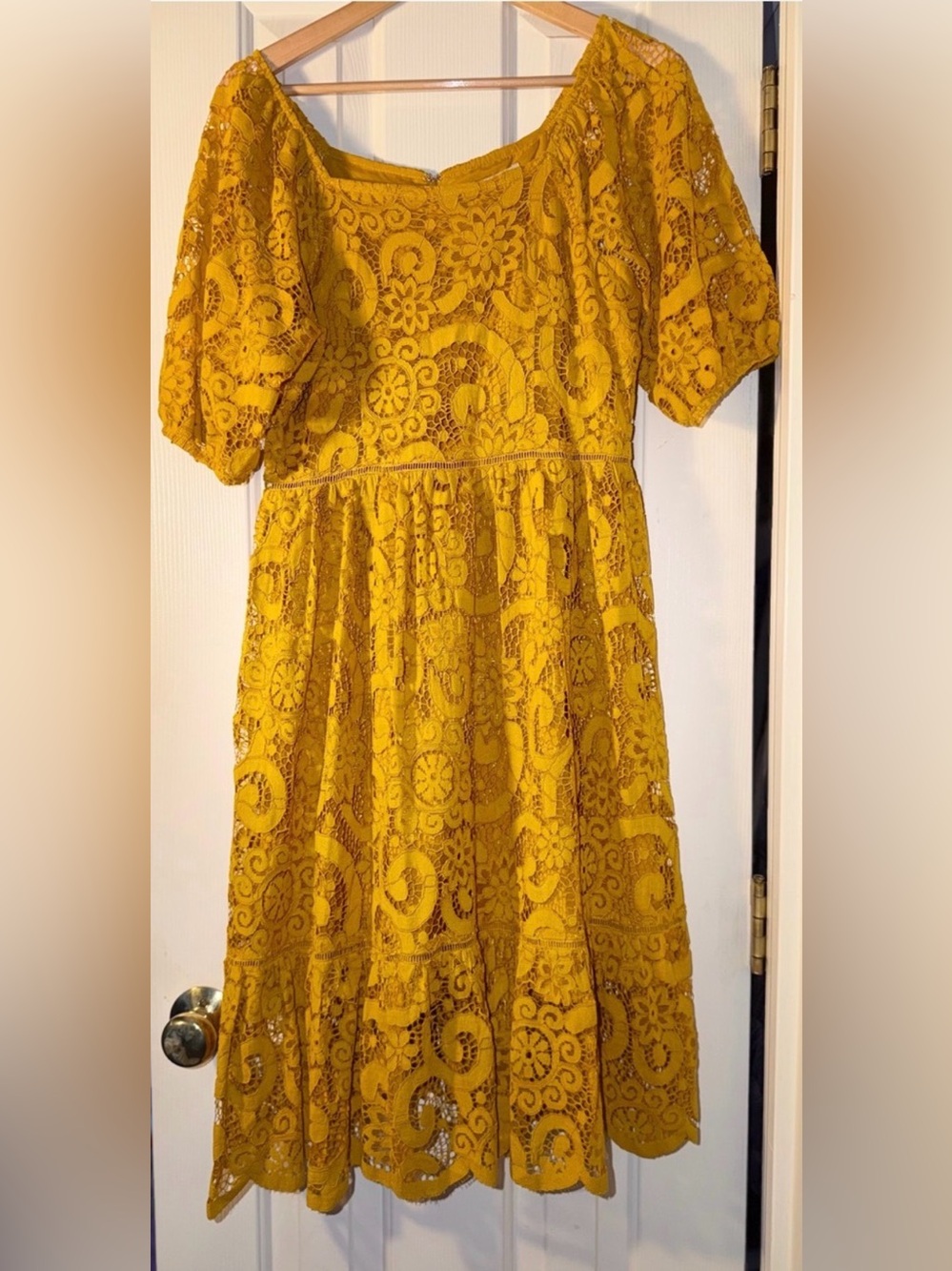 Nanette Lepore Mustard Yellow Lace Midi Dress. Sz 8